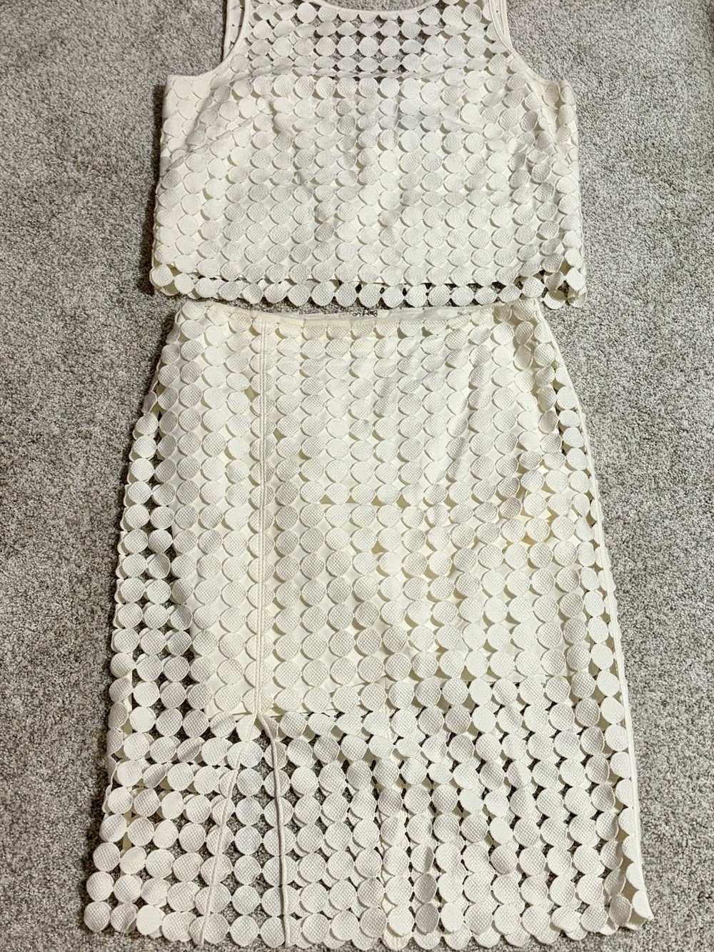 White House Black Market Cream Lace-Overlay Pencil Skirt with Matching top